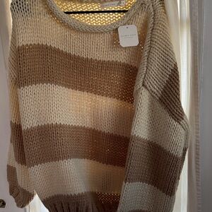 Altar'd State Brown and Cream Striped Sweater